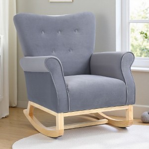 Velvet High Back Rocking Chair for Nursery with Padded Seat - 1 of 4