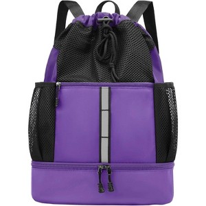 Lightweight Mesh Drawstring Bag, Gym & Swim Backpack with Separate Wet Pocket and Shoe Compartment - 1 of 4