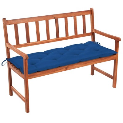 vidaXL Solid Acacia Wood Patio Bench with Blue Cushion - Outdoor Seating Chair with Armrests for Garden, Hallway, or Deck - 47.2"x22.8"x35.4"
