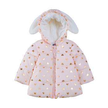 Rokka&Rolla Infant Girls' Fleece Puffer Jacket-Baby Warm Winter Coat-Pink Heart, size 9-12 Months