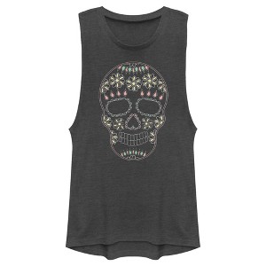Juniors Womens Lost Gods Halloween Sugar Skull Festival Muscle Tee - 1 of 4