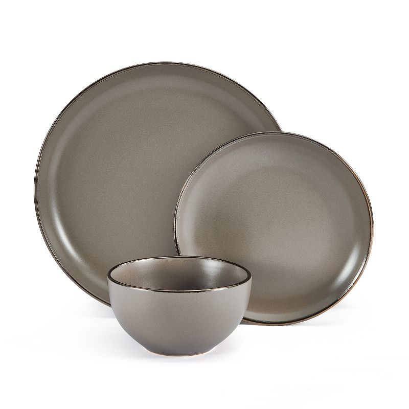 Pfaltzgraff Hadlee 12-Piece Dinnerware Set, Service for 4, Round Kitchen Plates and Bowls, Dishwasher and Microwave Safe, Gray, 2 of 6