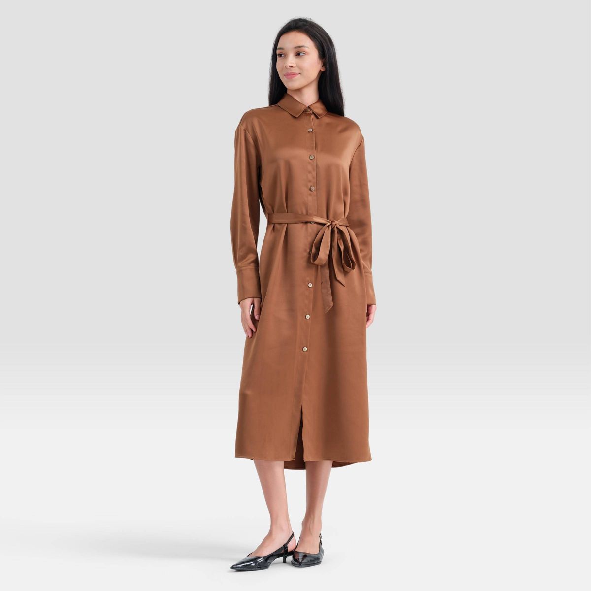 Women's Long Sleeve Tie-Waist Midi Shirtdress - A New Day™ - thumbnail 8