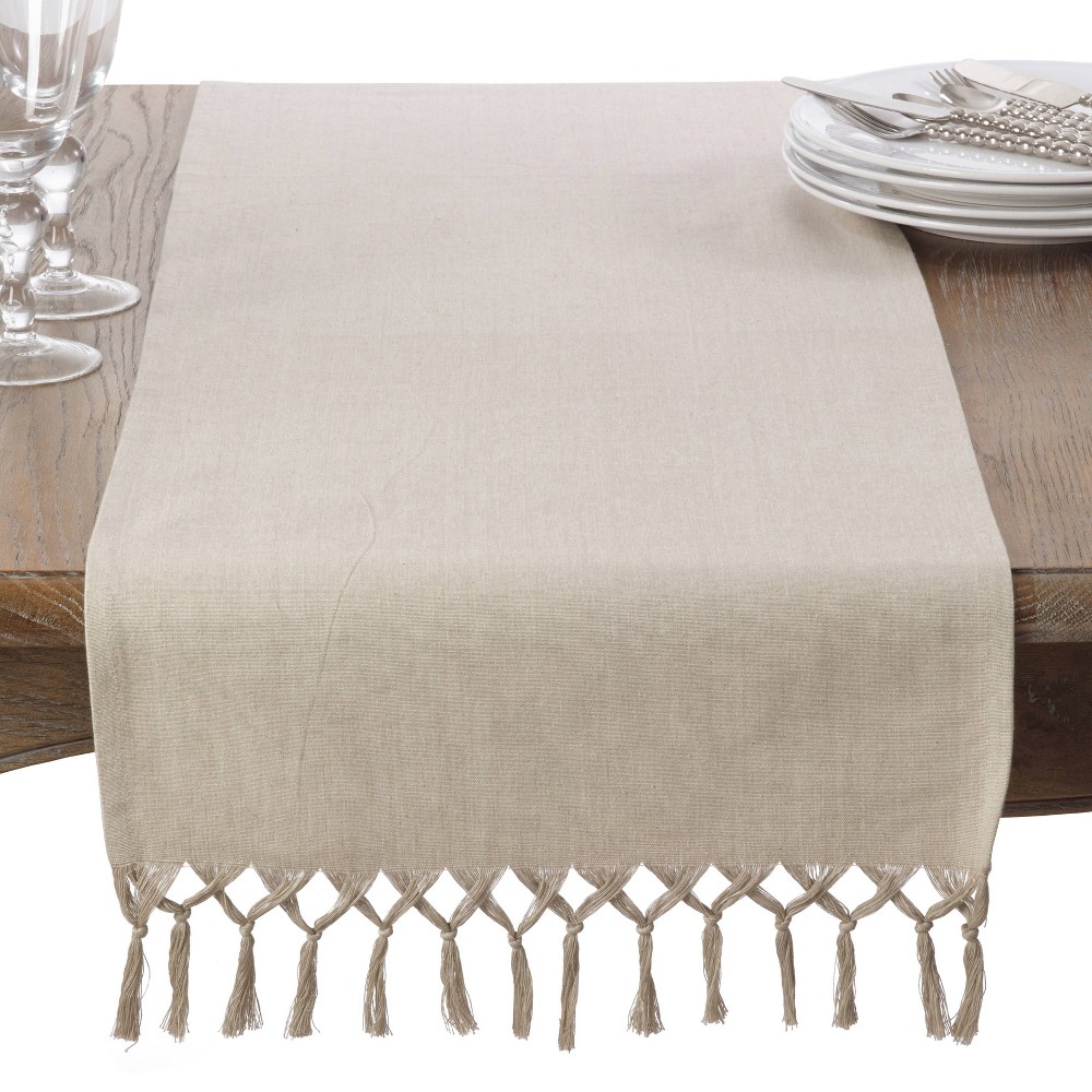 Photos - Tablecloth / Napkin 108" x 16" Cotton Knotted Tassel Table Runner Light Brown - Saro Lifestyle