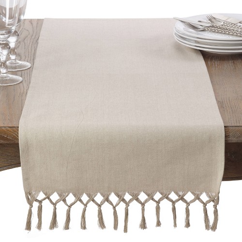 90" x 16" Cotton Knotted Tassel Table Runner Light Brown - Saro Lifestyle