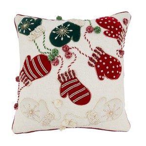 Saro Lifestyle Snowy Snuggles Holiday Mittens Throw Pillow Cover, 18", Multicolored - 1 of 4