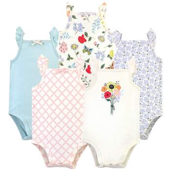 Touched by Nature Baby Girl Organic Cotton Bodysuits 5pk, Flutter Garden