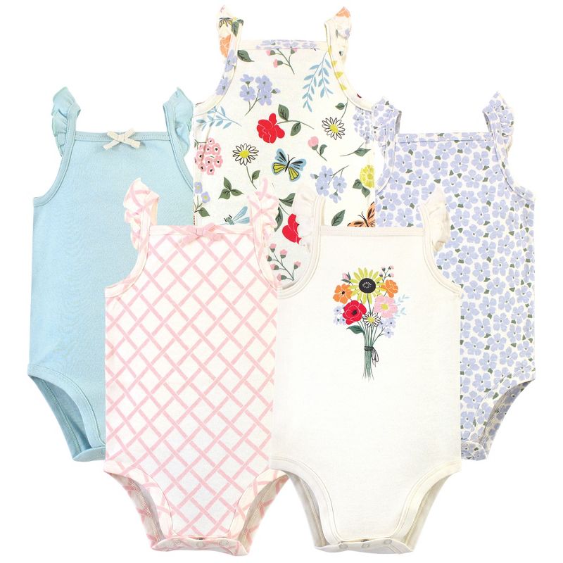 Touched by Nature Baby Girl Organic Cotton Bodysuits 5pk, Flutter Garden, 1 of 10