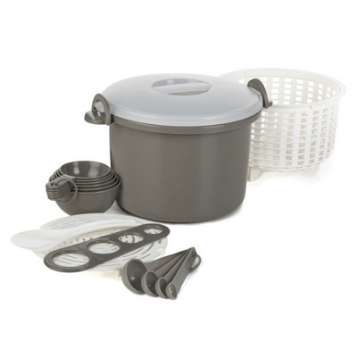 Prep Solutions 17 Piece Set Microwaveable Rice and Pasta Cooker with 12 Cup Capacity and Locking Lid Great for Rice, Pasta, and Vegetables