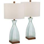 360 Lighting Ryan Modern Coastal Table Lamps 28 1/2" Tall Set of 2 Blue Glass White Drum Shade for Bedroom Living Room Bedside Nightstand Office House