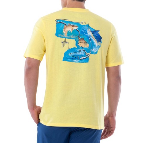 Guy Harvey Mens Florida Weekly Pocket Short Sleeve T-Shirt Small Yellow, Men's