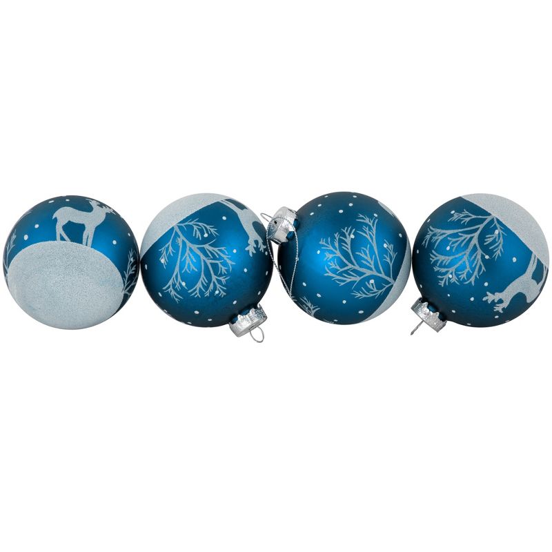 Northlight 4ct Blue Glass Ball Christmas Ornaments with Glitter Reindeer 3", 3 of 7