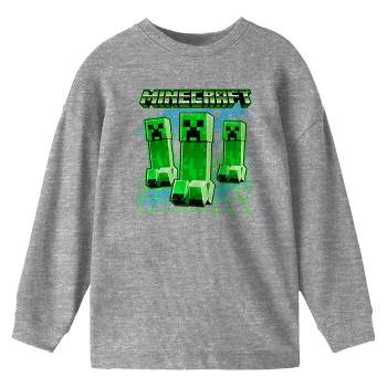 Minecraft Creeper Trip Boy's Athletic Heather Long Sleeve Shirt