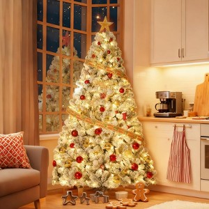 Christmas Tree, Christmas Decorations with 100 Lights, Pre-lit Artificial Christmas Tree with 318 Snowy White PVC Branches - 1 of 4