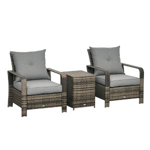 3 Piece Patio Furniture, PE Wicker Storage Table & Chairs - 1 of 4