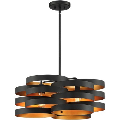 Zia Black Gold 28" Wide Modern Industrial 6-Light Chandelier