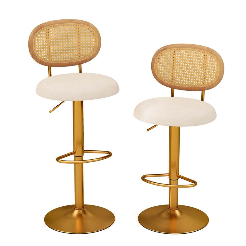 Costway Height-adjustable Bar Stool Set of 2 Swivel Bar Chairs with PE Rattan Backrest, 1 of 10