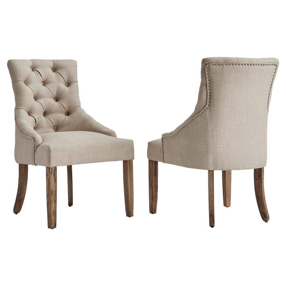 Photos - Dining Table Set of 2 Lawler Button Tufted Dining Chair Oatmeal - Inspire Q: Linen Upholstery, Wood Frame, Spot Clean