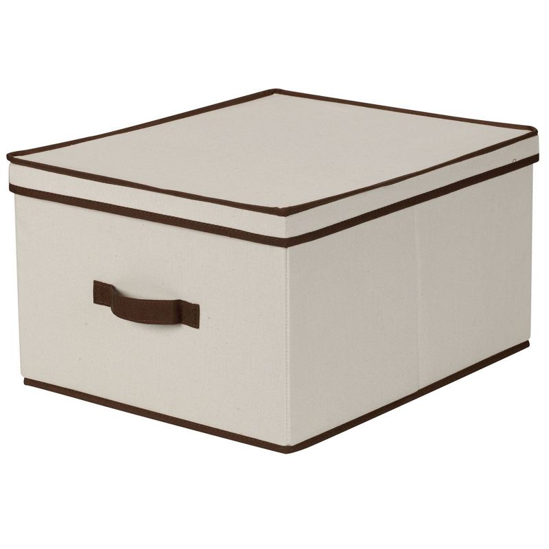 Household Essentials Jumbo Canvas Cube Storage Box Natural with Coffee Trim, 1 of 10