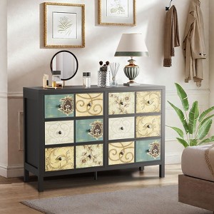 6 Drawer Dresser for Bedroom - Wooden Chest of Drawers, Retro Floral Pattern Dresser, Farmhouse Dressers for Bedroom, Living Room, Hallway, Entryway - 1 of 4