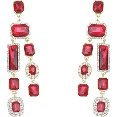 Vintage Rectangle Teardrop Chandelier Earrings, Art Deco Wedding Austrian Crystal Drop Dangle Earrings for Women Party Prom