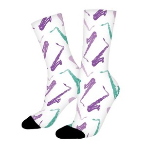 Saxophone Pattern Women Printed Crew Socks Funny Funky Socks Soft Polyester Novelty Gifts for Artists Men - 1 of 1