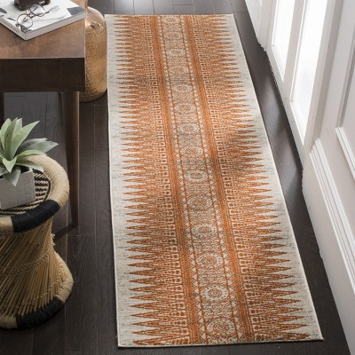Ivory and Orange High Pile Synthetic Area Rug
