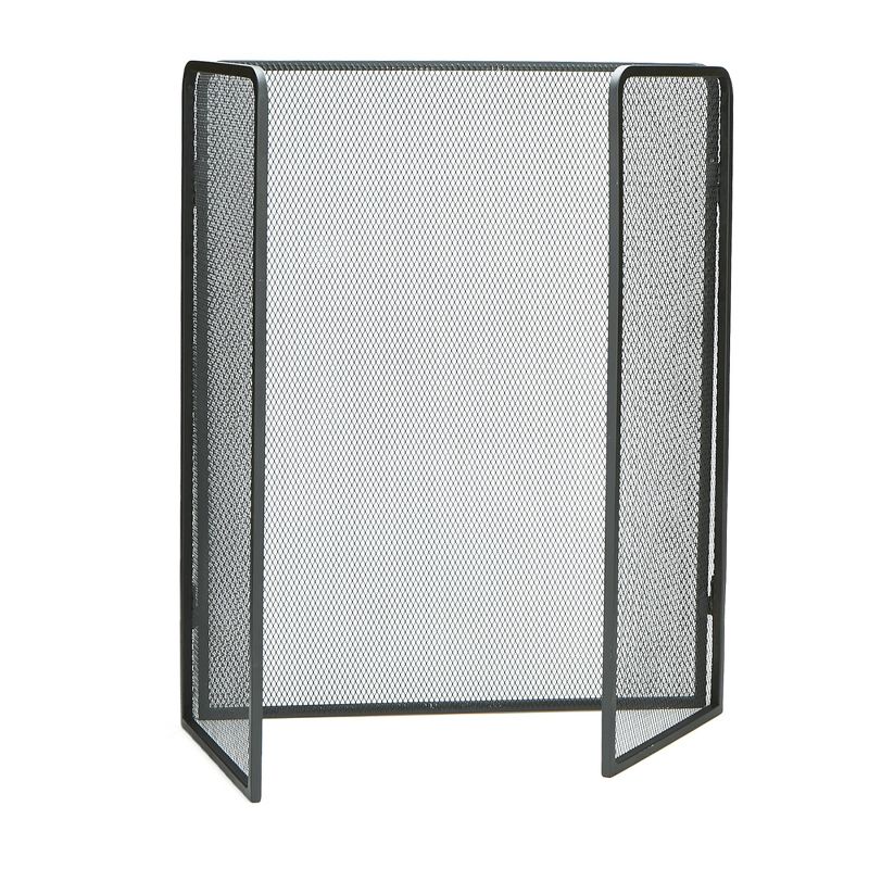 Mind Reader Fireplace Protector Screen, 3-Panel Folding Metal Mesh, Black, 1 of 8