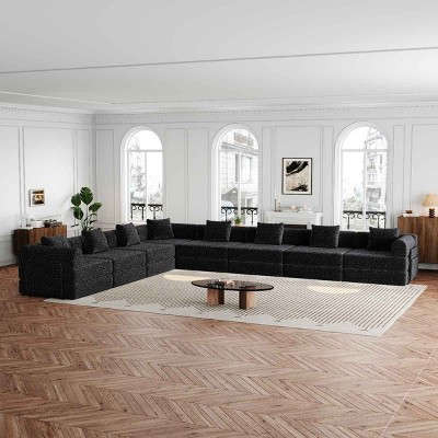 8-Seater Convertible Sofa Bed with Space-Saving Design, Modular Folding Floor Sofa with Side Storage Pockets, Chenille Fabric Sofa-Coolbibila