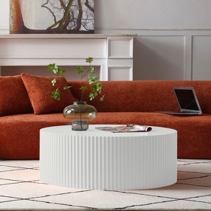 VYNXARIA Contemporary Round Coffee Table with Handcrafted Relief Design - 35.43 Inch White - 1 of 4
