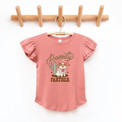 The Juniper Shop Howdy Partner Dog Toddler Flutter Sleeve Tee