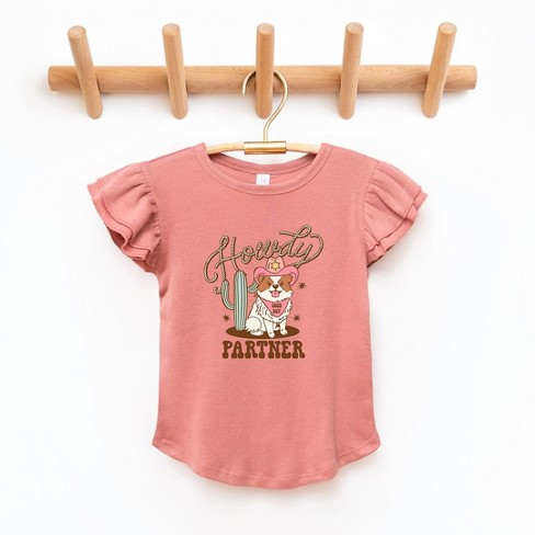 The Juniper Shop Howdy Partner Dog Toddler Flutter Sleeve Tee - image 1 of 2