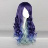 Unique Bargains Women's Halloween Curly Wig Wigs 28" Purple Gradient Blue with Wig Cap - 3 of 4