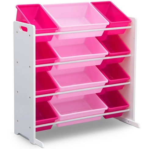 Delta Children Kids' Toy Storage Organizer with 12 Plastic Bins - White/Pink