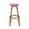 Outdoor PE Ratten and Aluminum 29.5" French Backless Barstools, Set of 2, Red, Bamboo Print Finish - 2 of 4