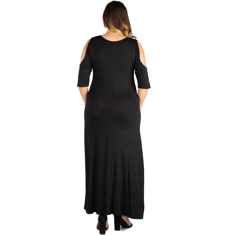 24seven Comfort Apparel Elbow Length Sleeve Cold Shoulder Plus Size Maxi Dress, 3 of 5