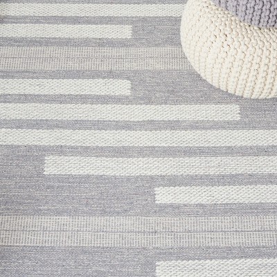 Gray and White Striped Wool Cotton 6' x 9' Area Rug