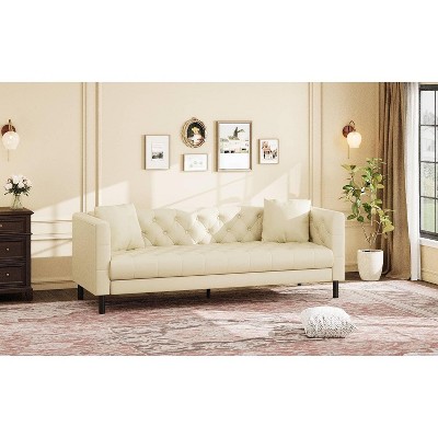 Leather Couch for Living Room, Modern Leather Sofa with Deep Seat, Handmade Button Tufted 3 Seater Sofa, Chesterfield Couch for Apartment, Office