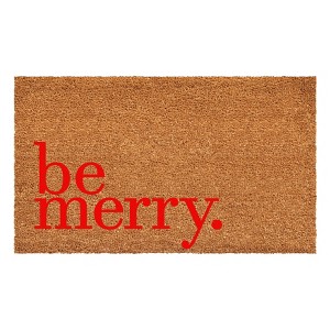 HomeRoots 17" X 29" Brown And Red Christmas Outdoor Coir Door Mat - 1 of 4