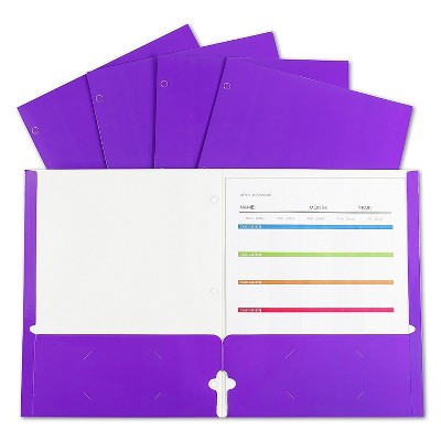 C-Line Laminated Paper 3-Hole Punched 2-Pocket Portfolio Purple Box of 25 (CLI06319) 