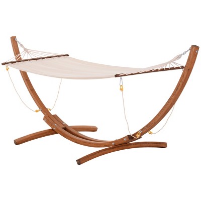10' Wood Outdoor Hammock with Stand, Rainbow Bed, Heavy Duty Roman Arc Design