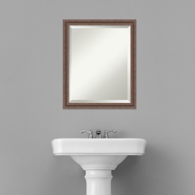 Distressed Rustic Brown Beveled Wood Bathroom Vanity Mirror