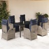 vidaXL 7-Piece Outdoor Patio Dining Set – Gray Poly Rattan Chairs with Navy Cushions & Tempered Glass Table, Recliner Seats for Garden/Patio. - 2 of 4