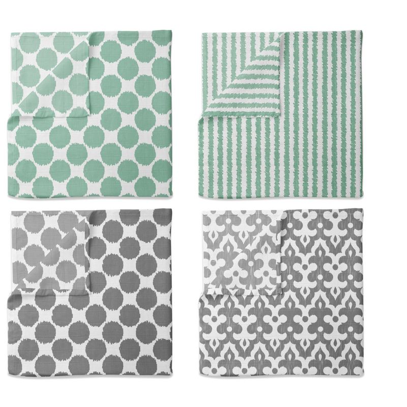 Bacati - Ikat Dots Stripes Mint Grey Neutral 10 pc Crib Set with Long Rail Guard Cover & 4 Muslin Swaddling Blankets, 3 of 10