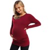 Coolmee Maternity Shirt Long Sleeve Basic Top Ruch Sides Bodycon Tshirt for Pregnant Women with Button - 2 of 4