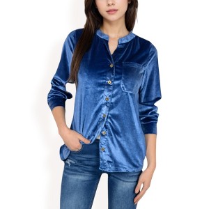 Anna-Kaci Women's Velvet Button-Down Shirt with Chest Pocket - 1 of 4
