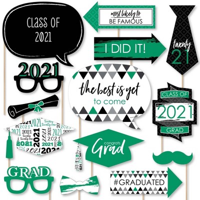 Big Dot of Happiness Green Grad - Best is Yet to Come - Green 2021 Graduation Party Photo Booth Props Kit - 20 Count