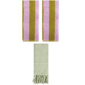 REGALWOVEN 3 Packs Striped and Solid Tassels Absorbent Soft Cotton Hand Towel for Bathroom - 1 of 4