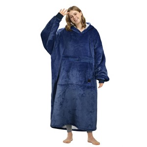 Women's Fleece Blanket Hoodied Oversized Sweatshirt, Warm Cozy Fuzzy Wearable Flannel Blanket Women, One Size Fits All - Catalonia - 1 of 4