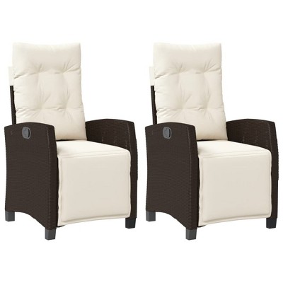 vidaXL Reclining Patio Chairs 2 pcs with Footrest Brown Poly Rattan